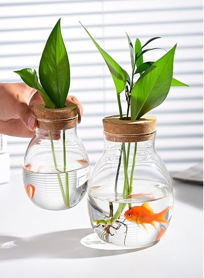 CUSNESTAL Small Fish Bowl, Cute Betta Tank, High Clear Fish Glass Bowl, Desktop Mini Aquarium Vases for Betta Fish and Hydroponic Plants, Plants Propagation Station, Home Office Table Decorations - Image 2